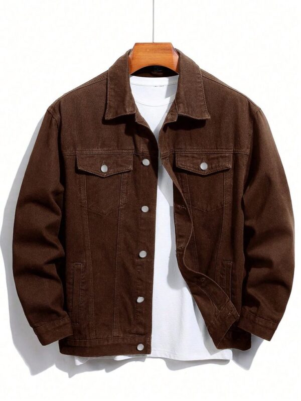 Brown Loose Fit Men Cotton Solid Color Front Button Casual GMC Premium