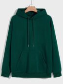 Dark green Men Solid Drawstring Kangaroo Pocket Drop GMC Premium