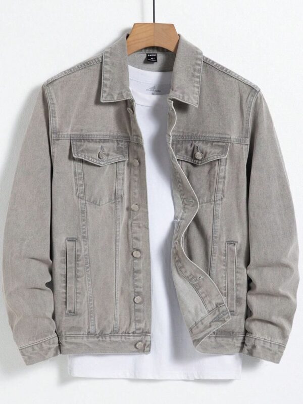 Light Grey Men's Denim Jacket with Flap Pocket without Shirt GMC Premium