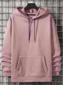 Light Pink Men Kangaroo Pocket Drawstring Thermal Hoodie GMC Premium