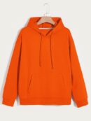 Orange Men Solid Drawstring Kangaroo Pocket Drop GMC Premium