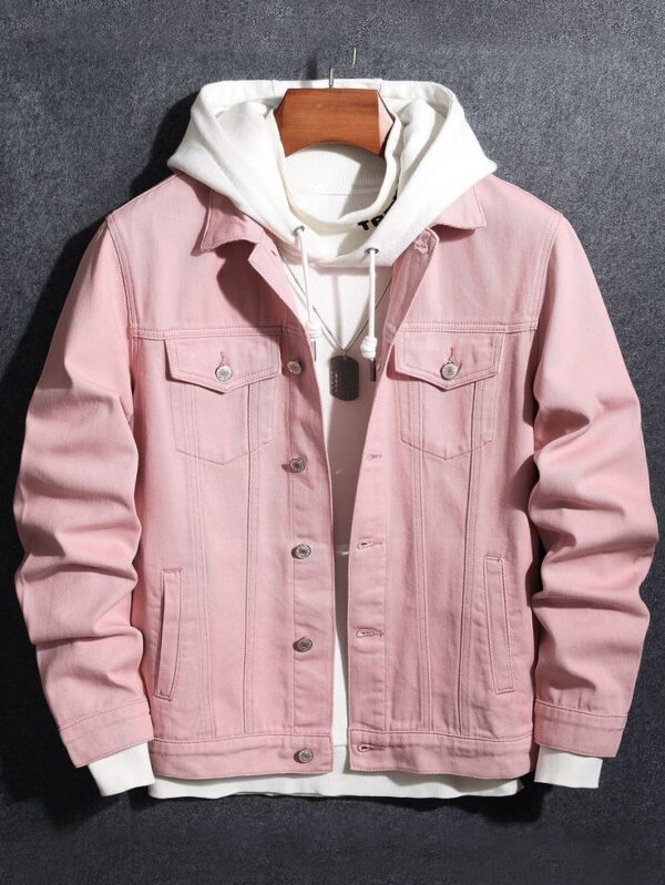 Pink Men Flap Pocket Denim Jacket Without Hoodie GMC Premium