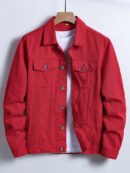 Red Men Plain Red Casual Cotton Flap Pocket Denim Jacket GMC Premium