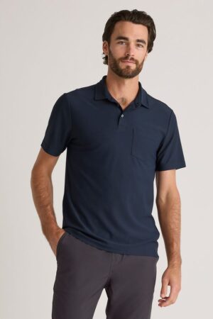 Cotton Knitted Button Polo Shirt in Navy - GMC Premiums