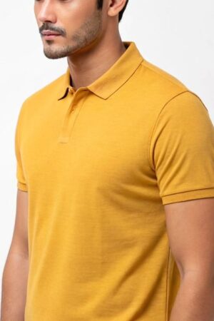 Cotton Knitted Button Polo Shirt in Yellow - GMC Premiums