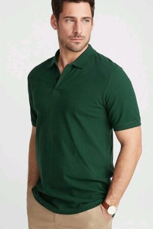 Cotton Knitted Button Polo Shirt in Bottle Green - GMC Premiums