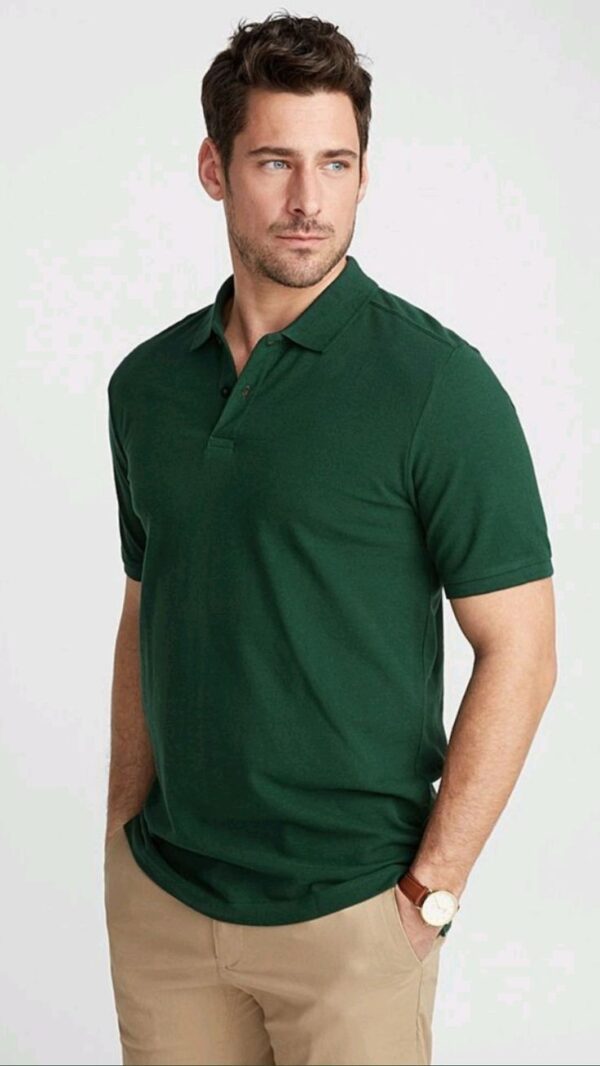 Cotton Knitted Button Polo Shirt in Bottle Green - GMC Premiums