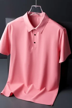 Cotton Knitted Button Polo Shirt in Pink - GMC Premiums