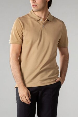 Cotton Knitted Button Polo Shirt in Camel - GMC Premiums