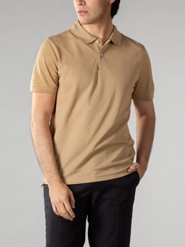 Cotton Knitted Button Polo Shirt in Camel - GMC Premiums