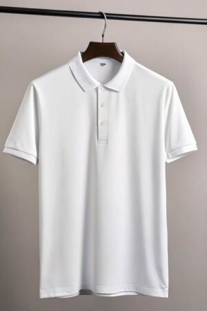 Cotton Knitted Button Polo Shirt in White - GMC Premiums