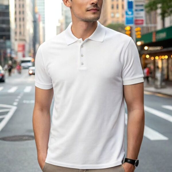 Cotton Knitted Button Polo Shirt in White - GMC Premiums