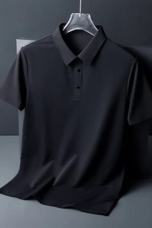 Cotton Knitted Button Polo Shirt in Black - GMC Premiums