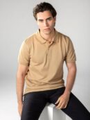 Cotton Knitted Button Polo Shirt in Camel - GMC Premiums